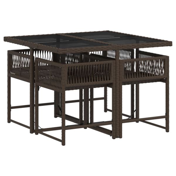 vidaXL Matgrupp f&ouml;r tr&auml;dg&aring;rden med dynor 5 delar brun konstrotting