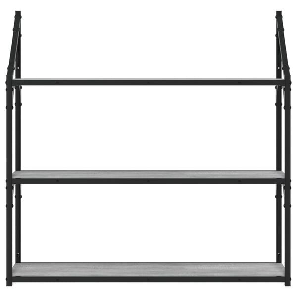 vidaXL V&auml;gghylla 3 hyllor gr&aring; sonoma 80x21x78,5 cm konstruerat tr&auml;