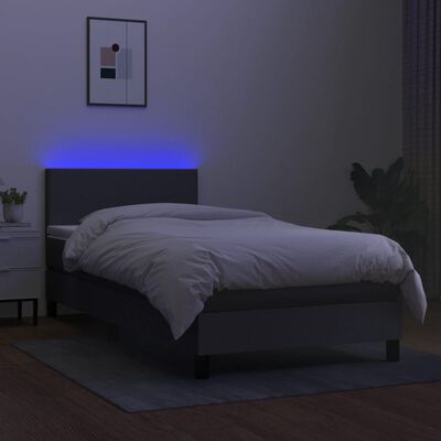 vidaXL Ramsäng med madrass & LED mörkgrå 80x200 cm tyg