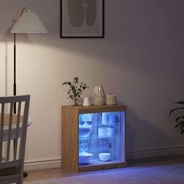 vidaXL LED-sido bord Artisan Ek 60,5 x 37 x 67 cm Konstruerat trä