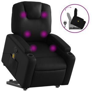 vidaXL Massagef&aring;t&ouml;lj med uppresningshj&auml;lp svart konstl&auml;der