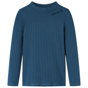T-shirt med l&aring;nga &auml;rmar f&ouml;r barn ribbstickad marinbl&aring; 104