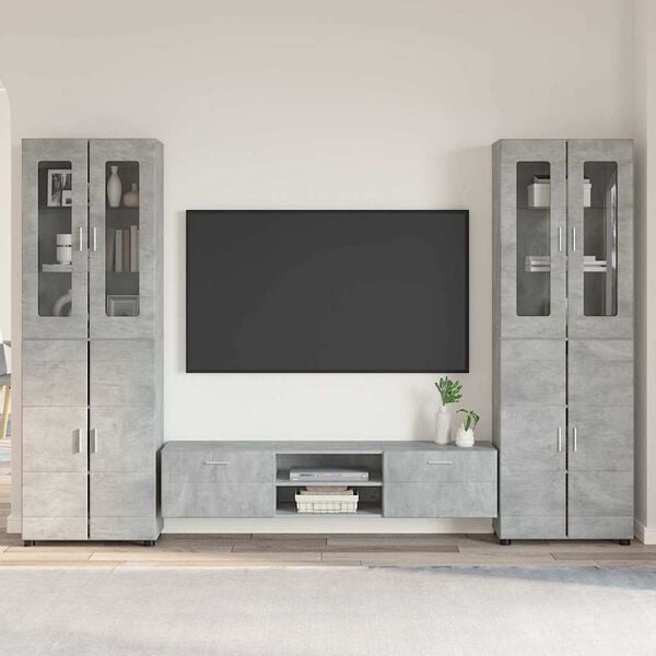 vidaXL TV-b&auml;nkset med l&aring;da med hylla Betonggr&aring; Konstruerat tr&auml;