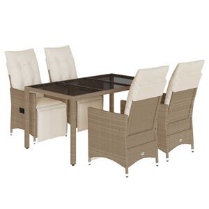 vidaXL Caf&eacute;set f&ouml;r tr&auml;dg&aring;rden 5 delar med dynor beige konstrotting