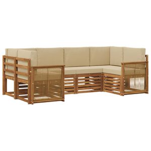 vidaXL Sektionsoffgrupp 5 pcs Naturlig Massivt akaciatr&auml; och polyester