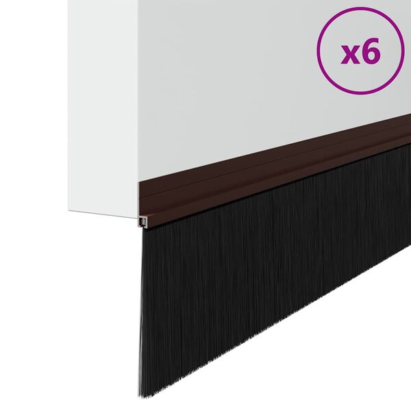 vidaXL Sj&auml;lvh&auml;ftande d&ouml;rrborstlist 6 pcs Brun 100 cm Aluminiumlegering