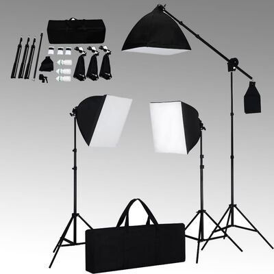 vidaXL Studiobelysning 3 fotolampor med stativ & softbox