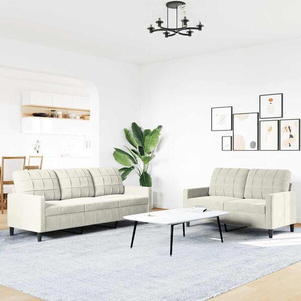 vidaXL Soffgrupp med dynor 2 delar gräddvit sammet