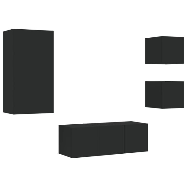 vidaXL Tv-b&auml;nk 5 delar LED svart konstruerat tr&auml;