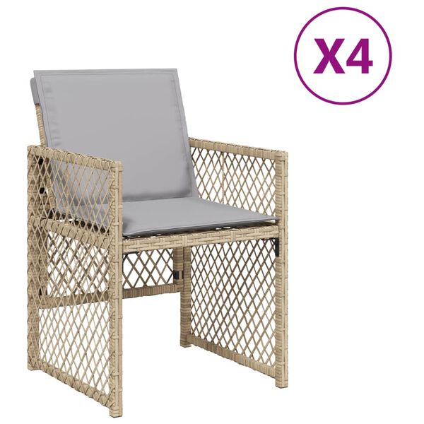 vidaXL Trädgårdsstolar med dynor 4 st blandad beige konstrotting