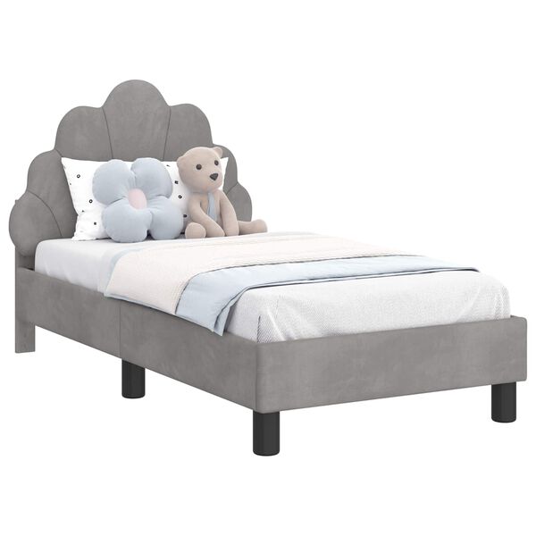 vidaXL S&auml;ngram f&ouml;r sm&aring;barn med huvudgavel Ljusgr&aring; 70 x 140 cm Sammet