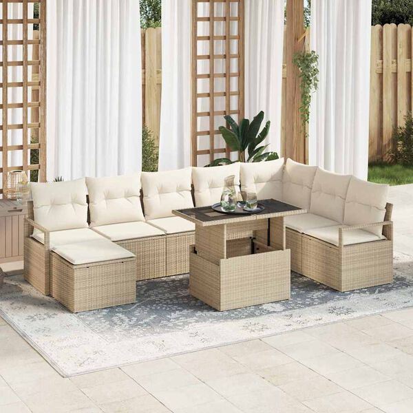 vidaXL Tr&auml;dg&aring;rdsoffset med lagring 9 pcs Beige Poly rattan