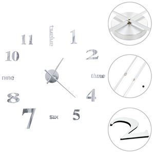 vidaXL V&auml;ggklocka 3D modern design 100 cm XXL silver