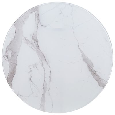 vidaXL Bordsskiva vit Ø80 cm glas med marmortextur