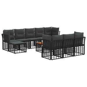 vidaXL Utomhussoffset 11 pcs Svart och M&ouml;rkgr&aring; Polyester