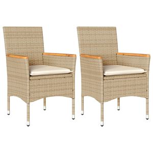 vidaXL Tr&auml;dg&aring;rdsstolar med dynor 2 st beige konstrotting