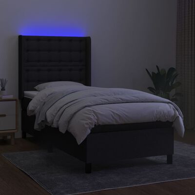 vidaXL Ramsäng med madrass & LED svart 90x200 cm tyg
