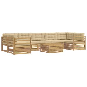 vidaXL Utomhussoffset 8 pcs Vit och Beige Massivt Akaciatr&auml;