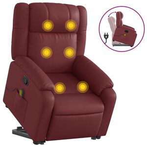 vidaXL Massagef&aring;t&ouml;lj med uppresningshj&auml;lp vinr&ouml;d konstl&auml;der