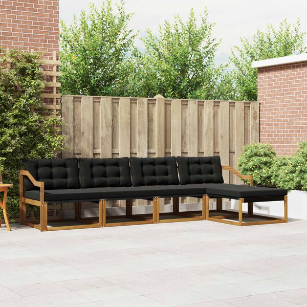 vidaXL Utomhussoffset med kudde 5 pcs Naturlig och svart