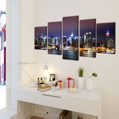 vidaXL Canvastavlor set om 5 New York Skyline 100 x 50 cm