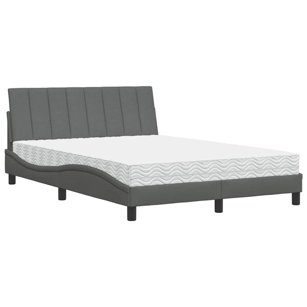 vidaXL Bed with Mattress "Hanko" Dark Grey 140x200 cm Fabric