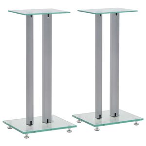 vidaXL H&ouml;gtalarstativ 2 st h&auml;rdat glas 2 pelare silver