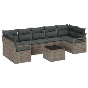 vidaXL Tr&auml;dg&aring;rdsoffset med kudde 8 pcs Gr&aring; Konstrotting, St&aring;l och Glas