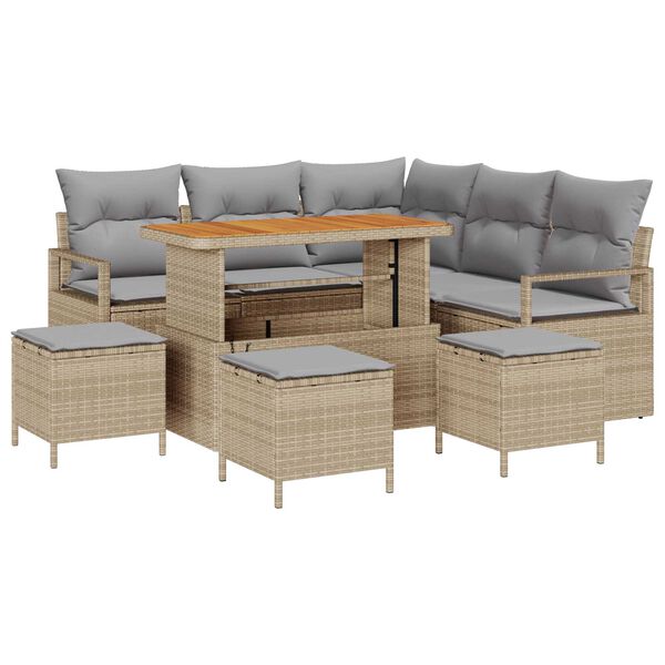 vidaXL Tr&auml;dg&aring;rdsoffset med kudde 9 pcs Beige Poly rattan
