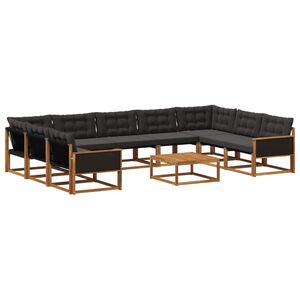 vidaXL Utomhussoffset med kudde 10 pcs Naturlig och svart