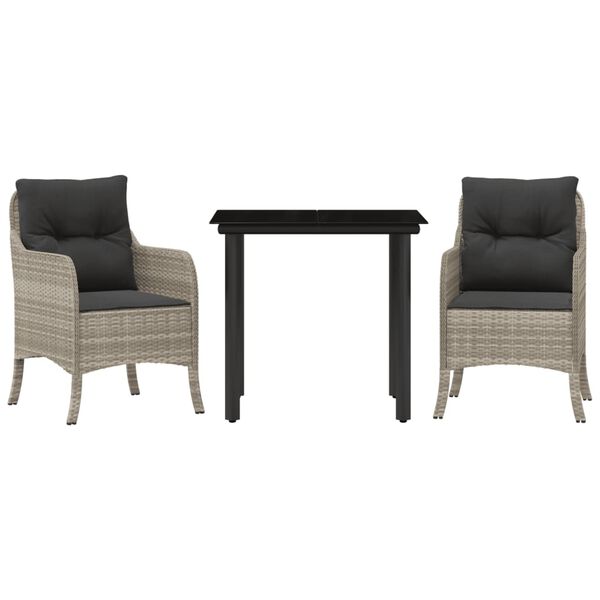 vidaXL Matgrupp f&ouml;r tr&auml;dg&aring;rden med dynor 3 delar ljusgr&aring; konstrottning