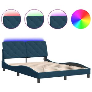 vidaXL Bed Frame with LED without Mattress Blue 140x190 cm Velvet