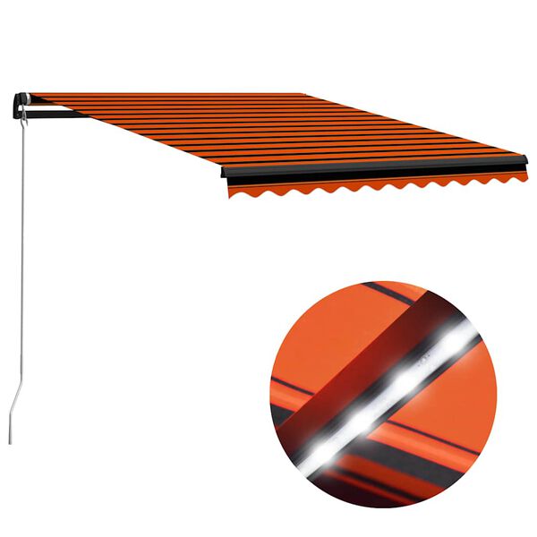 vidaXL Markis manuellt inf&auml;llbar med LED 300x250 cm orange och brun
