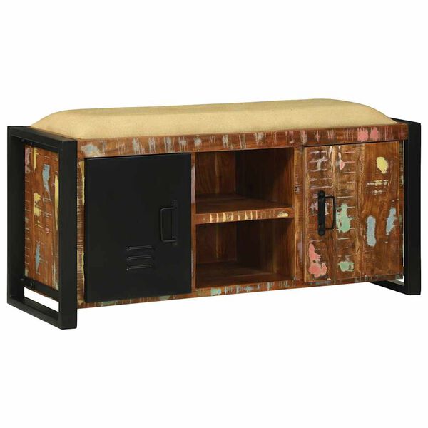 vidaXL Bänk Skåp Flerfärgsdesign Massivt återvunnet trä