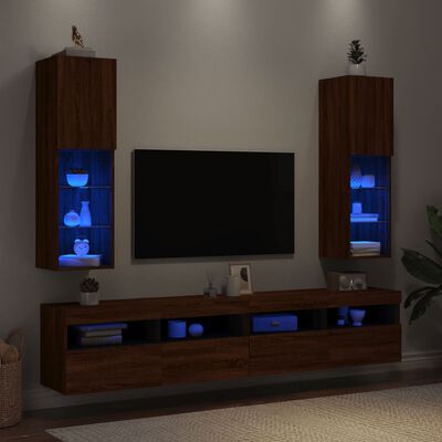 vidaXL Tv-bänk med LED-belysning 2 st brun ek 30,5x30x102 cm
