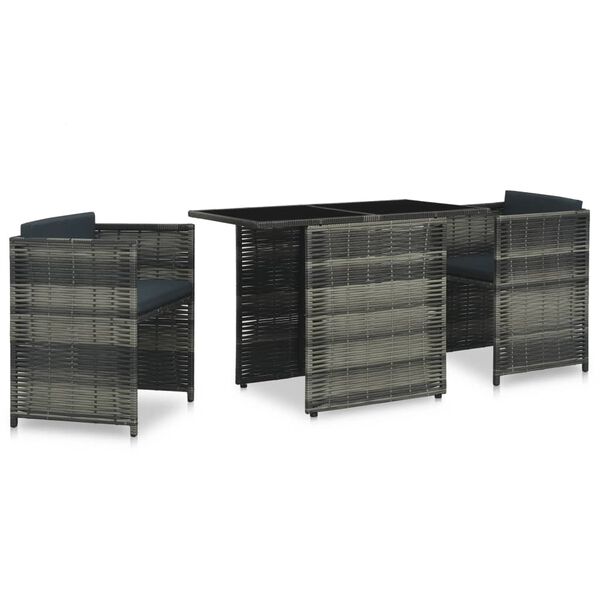 vidaXL Caféset med dynor 3 delar konstrotting grå