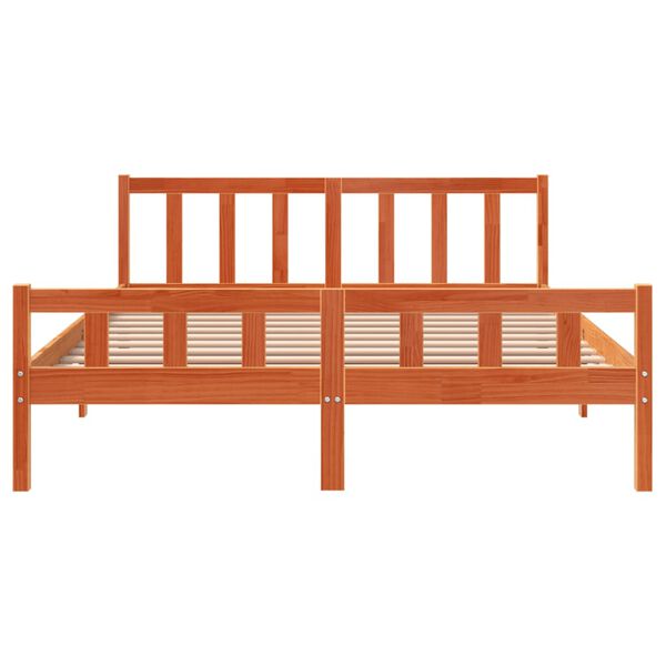 vidaXL Sängram utan madrass vaxbrun 150x200 cm massiv furu