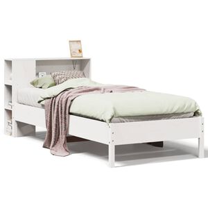 vidaXL S&auml;ng med bokhylla utan madrass vit 75x190cm massiv furu