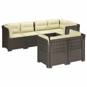 vidaXL 7-sits Soffa med Kuddar Rattanlook PP Ljusgr&aring;
