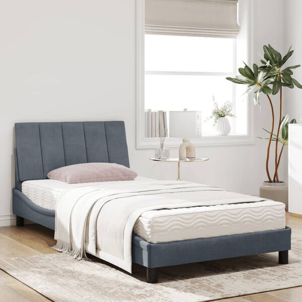 vidaXL Bed with Mattress "Hanko" Dark Grey 100x200 cm Velvet