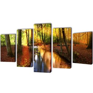 Upps&auml;ttning v&auml;ggbonader p&aring; duk skog 100x50 cm