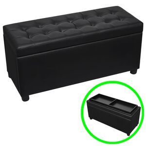 vidaXL Ottoman med f&ouml;rvaring konstl&auml;der svart