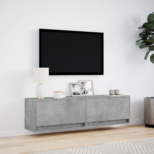 vidaXL V&auml;ggmonterad tv-b&auml;nk LED betonggr&aring; 140x31x38 cm