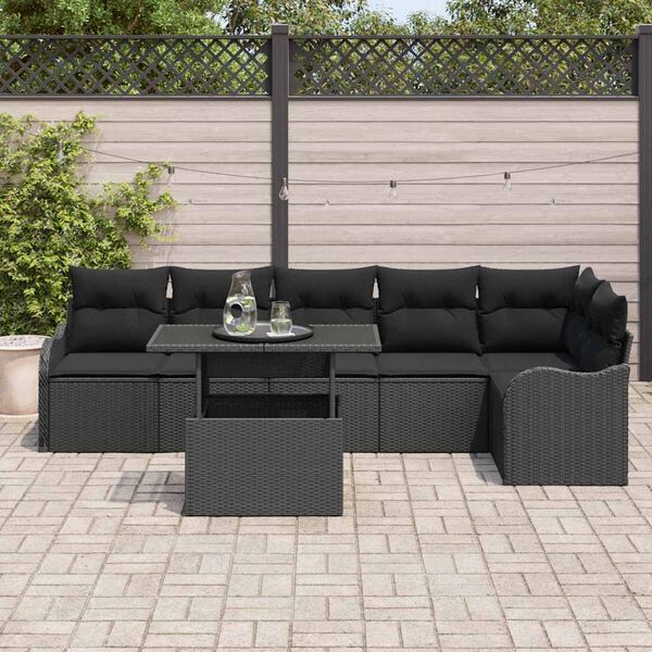vidaXL Soffset med kudde 7 pcs Svart Poly rattan