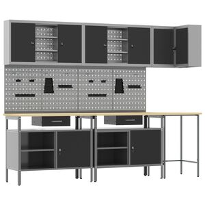 vidaXL Arbetskabinett Set med l&aring;da med hylla 10 pcs Svart och Gr&aring;