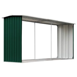 vidaXL Vedskjul i galvaniserat st&aring;l 330x92x153 cm gr&ouml;n