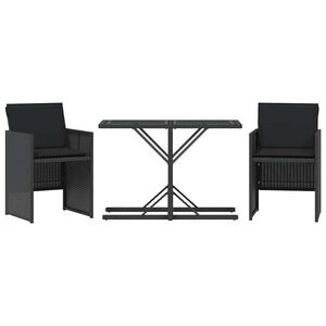 vidaXL Caf&eacute;set med dynor 3 delar svart konstrotting