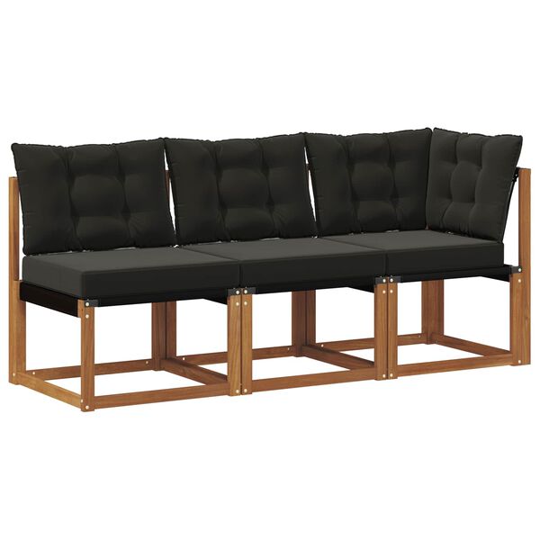 vidaXL Modulsoffa utomhus mitt och h&ouml;rn med kudde 3 Stycke Naturf&auml;rg