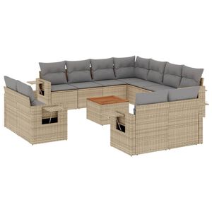 vidaXL Soffgrupp f&ouml;r tr&auml;dg&aring;rden 12 delar med dynor beige konstrotting