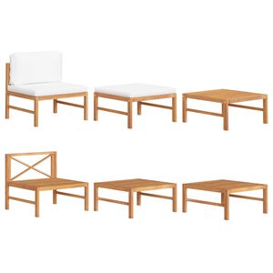 vidaXL Loungegrupp f&ouml;r tr&auml;dg&aring;rden med gr&auml;ddvita dynor 3 delar teak